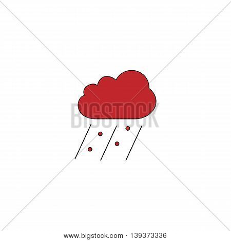 Cloud it is raining and hail. Red flat simple modern illustration icon with stroke. Collection concept vector pictogram for infographic project and logo