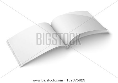 Blank open magazine template on white background. Wide format. Vector illustration. Ready for your design.