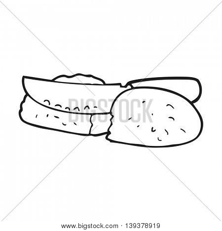 freehand drawn black and white cartoon slicing bread