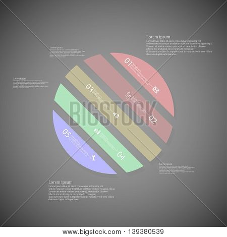 Circle Illustration Template Consists Of Five Color Parts On Dark Background