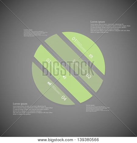 Circle Illustration Template Consists Of Four Green Parts On Dark Background