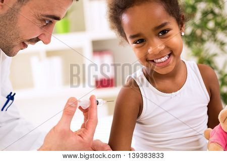 Little Happy Girl Get An Injection