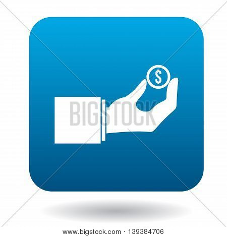 Parking fees icon in simple style in blue square. Transport and service symbol
