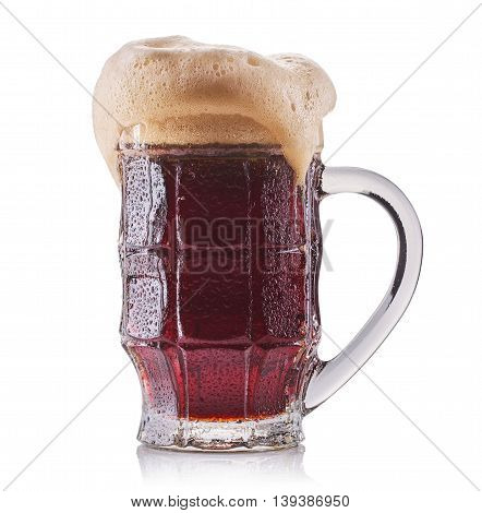 Frosty glass of red beer isolated on a white background.