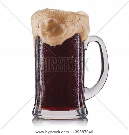 Frosty glass of red beer isolated on a white background.