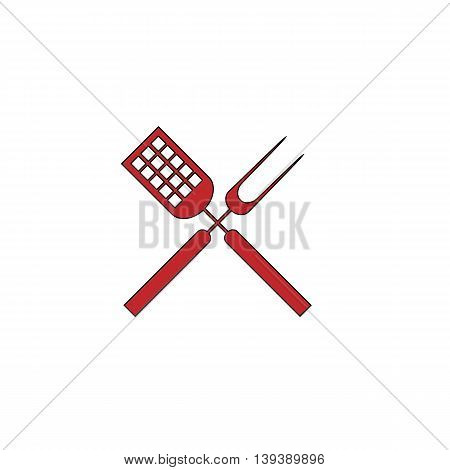 Barbecue utensils. Red flat simple modern illustration icon with stroke. Collection concept vector pictogram for infographic project and logo