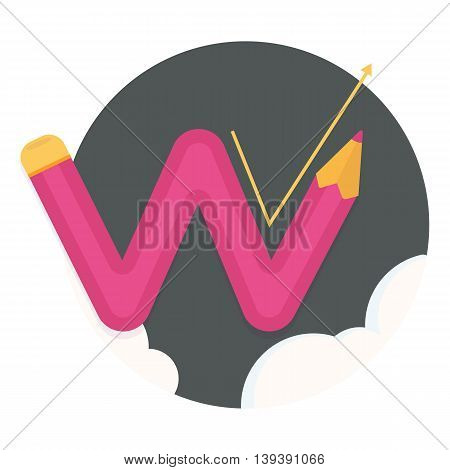 red zigzag curved pencil line with swelling and growth.Vector flat icons, web element infographics, progress or promotion.Vector flat icons, web element infographics, progress or promotion