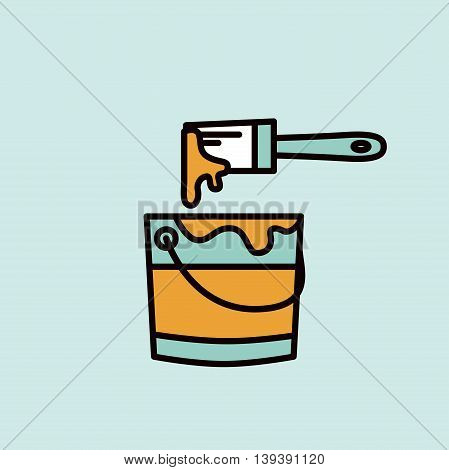 Redecoration tool icon. Can of paint on blue background.