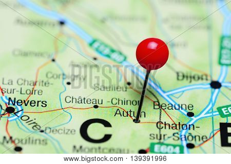 Autun pinned on a map of France