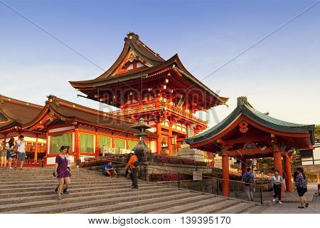 KYOTO,JAPAN- MAY 23, 2016: Fushimi Inari shrine, one of famous landmarks in Kyoto, Japan