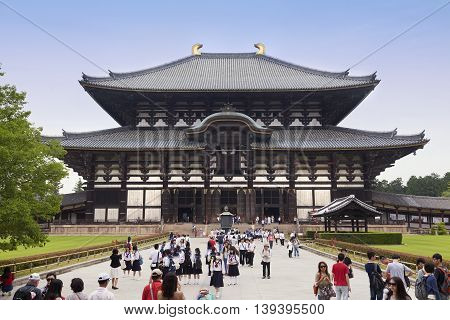 NARA,JAPAN- MAY 25, 2016: Todaiji Temple in Nara Park. This is the biggest wooden temple in the world