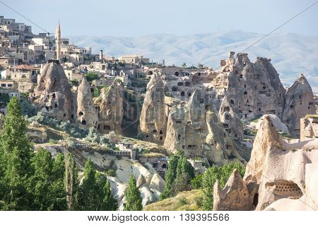 Stone houses of Ushisar in Cappadocia Central AnatoliaTurkey