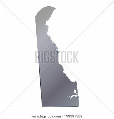 3D Delaware (USA) Aluminium outline map with shadow