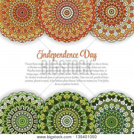 Creative Indian Independence Day concept with mandala decorative floral pattern in national flag tricolors.