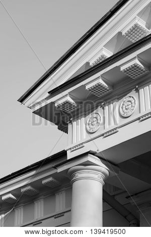 Fragment of Yelagin Palace in St. Petersburg Russia. Black and white.
