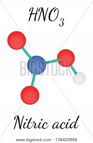 HNO3 nitric acid 3d molecule isolated on white