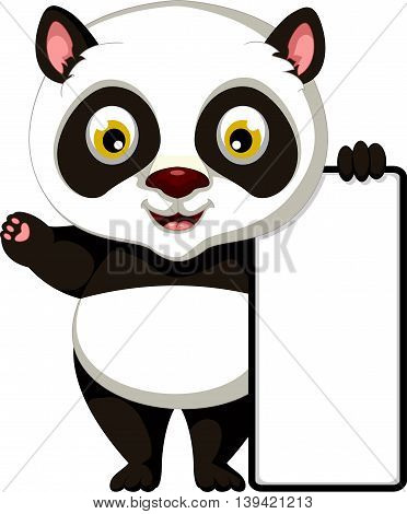 panda cartoon posing with a blank sign