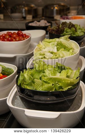 Selection of slads at a buffet bar in hotel restaurant
