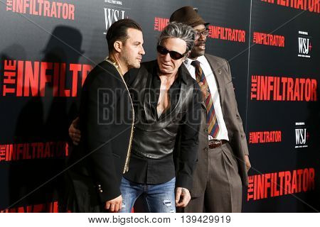 NEW YORK-JULY 11: Director Brad Furman (L) and Mickey Rourke (C) and guest attend 'The Infiltrator' New York premiere at AMC Loews Lincoln Square 13 Theater on July 11, 2016 in New York City.