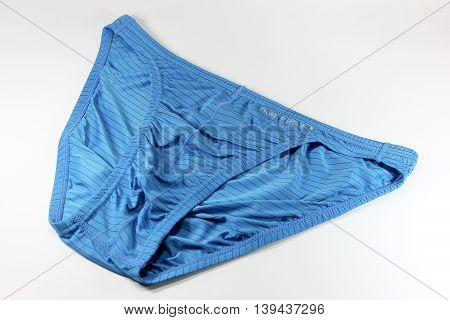 CHIANGMAI THAILAND -JULY 22 2016: Product shot of Hush Puppies Innerwear Blue bikini Underwear from Lycra Fresh FX. Hush Puppies in thailand made and sale by Central Marketing Group.