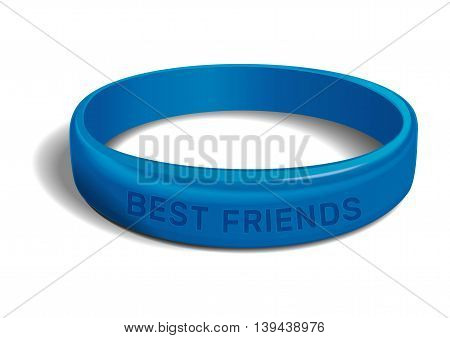 Blue plastic wristband with the inscription - BEST FRIENDS. Friendship band isolated on white background. Realistic vector illustration for International Friendship Day