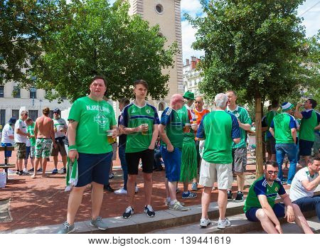 Lyon, France - June 16, 2016: Northern Ireland fans at of the European Football Championship EURO 2016