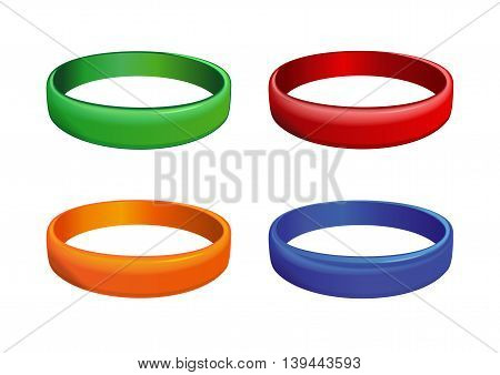 Set of multicolored plastics wristband. Friendship band isolated on white background. Realistic vector illustration for International Friendship Day