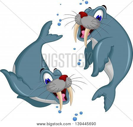 cute Cartoon walrus couple for you design