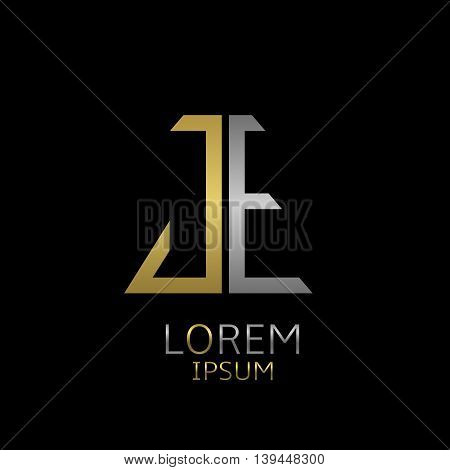 Golden J and silver E letters logo template for your business company