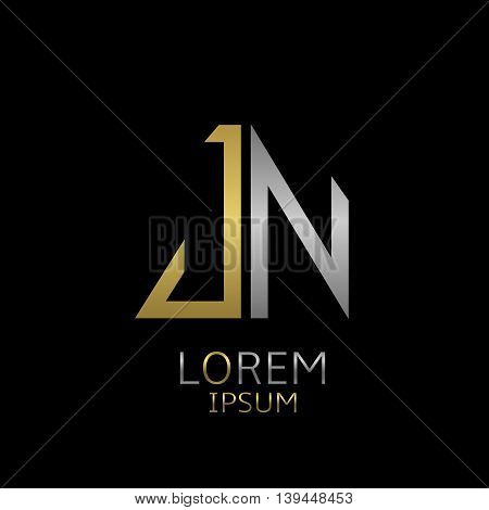 Golden J and silver N letters logo template for your business company