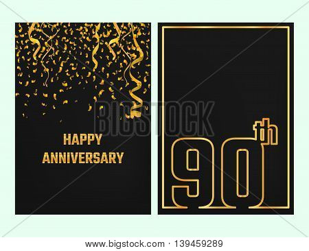 Vector Illustration of Anniversary 90th Outline for Design, Website, Background, Banner. Jubilee silhouette Element Template for festive greeting card. Shiny gold Confetti celebration