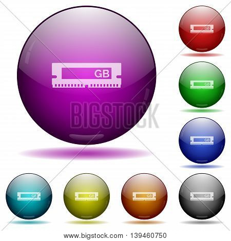 Set of color RAM module glass sphere buttons with shadows.