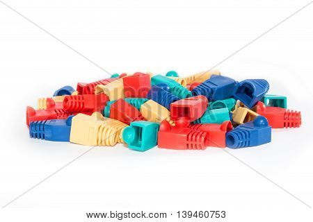 Colorful rubber covers for RJ45 network connectors.