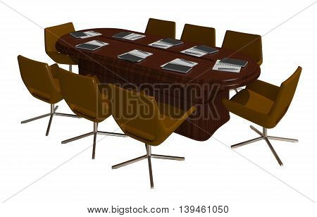 3D Illustration office furniture iolated on white background