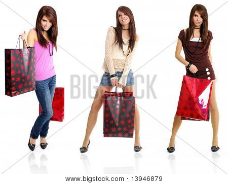 tres fotografías de la modelo. chica de compra