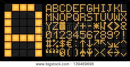 Charset for electronic led timetable or information board. Illustration of the designer