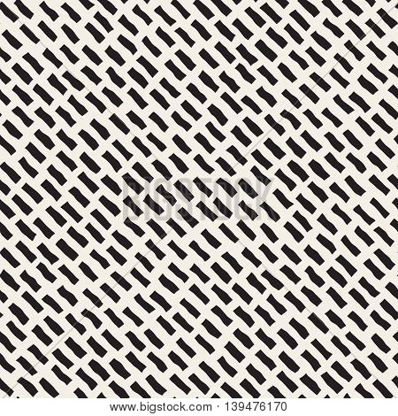Vector Seamless Black And White Hand Drawn Diagonal Rectangles Geometric Pattern. Abstract Freehand Background Design