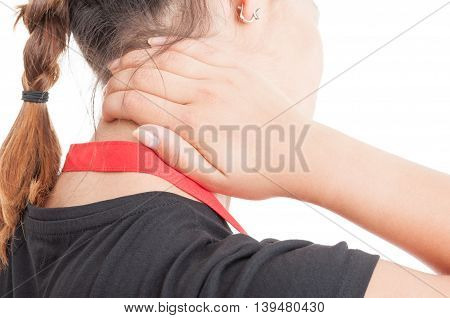 Closeup Of Female Employee With Cervical Problem