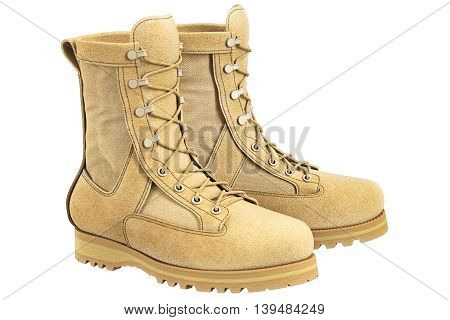 Military boots beige suede with bootlace. 3D graphic