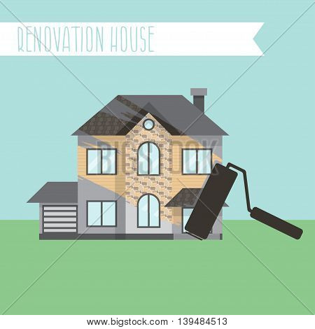 Concept Renovation Illustrations.house Remodeling,flat Design House With Paint Roller.vector