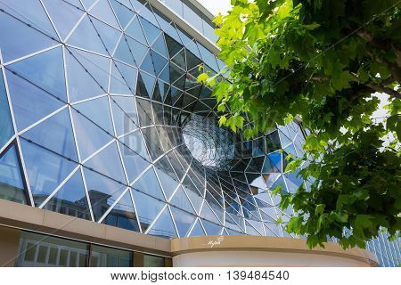 Frankfurt, Germany - June 15, 2016: Facade of the modern shopping mall MyZeil in the city off Frankfurt am Main.