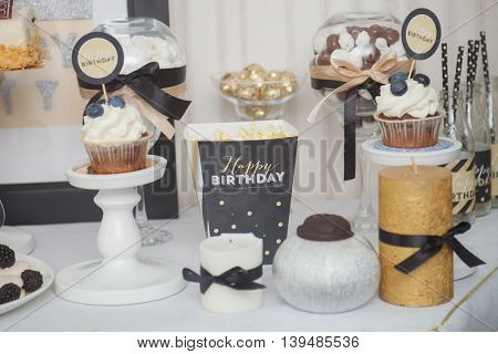 Stylish candy bar for children's birthday. beautiful shoot