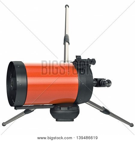 Telescope with viewfinder divise for astronomy, top view. 3D graphic