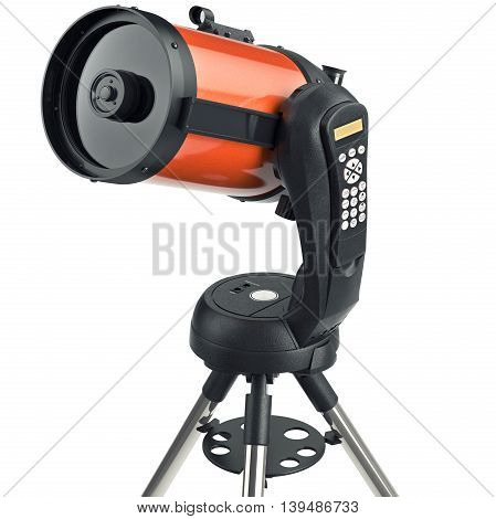 Telescope catadioptric device for observation, close view. 3D graphic