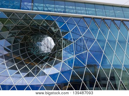 Frankfurt, Germany - June 15, 2016: Facade of the modern shopping mall MyZeil in the city off Frankfurt am Main.