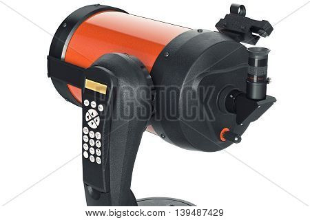 Telescope with console equipment for astronomy, close view. 3D graphic
