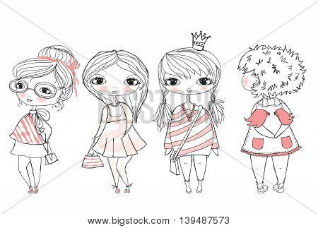 Set of 4 cute stylish girls.  Fashion for realy girls