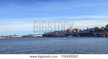Stockholm panoramic views of the harbor Sweden.