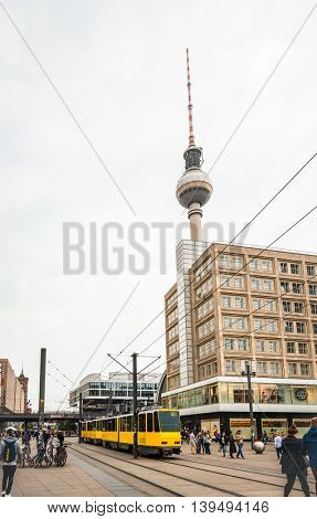 BERLIN, GERMANY- May 18 Tv tower or Fersehturm in Berlin on May 18, 2016. BERLIN, Germany.