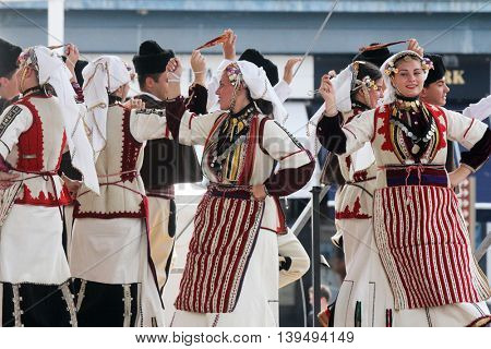 ZAGREB, CROATIA - JULY 22: Members of folk group Etnos from Skopje, Macedonia during the 50th International Folklore Festival in center of Zagreb, Croatia on July 22, 2016